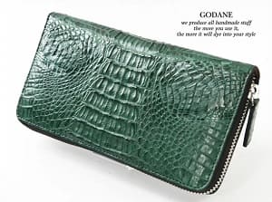 ゴダンのカイマンクロコダイルのグリーン財布