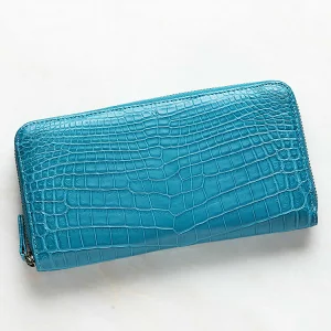 日本製 ナイルクロコダイル 無双 オリジナル ターコイズブルー財布